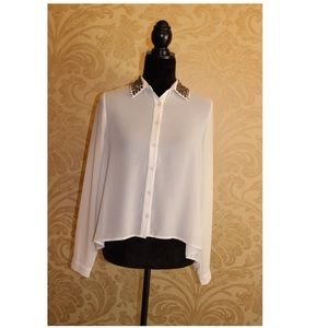 Lush Chiffon Blouse Bead Embellished Collar XS
